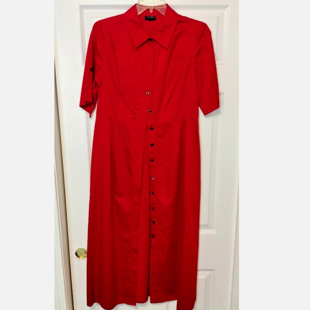 Vintage Talbots 80s 90s Red Cotton Dress 8P Collared Button Up